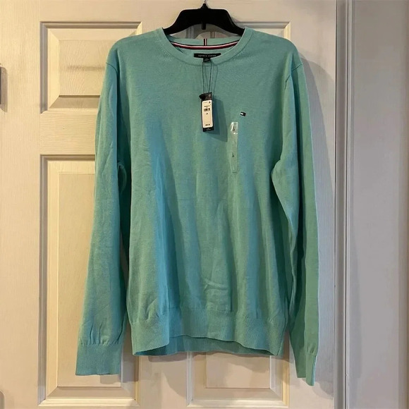 Tommy Hilfiger Men's Crewneck Sweater Teal Size L Pullover Knit - Picture 1 of 9